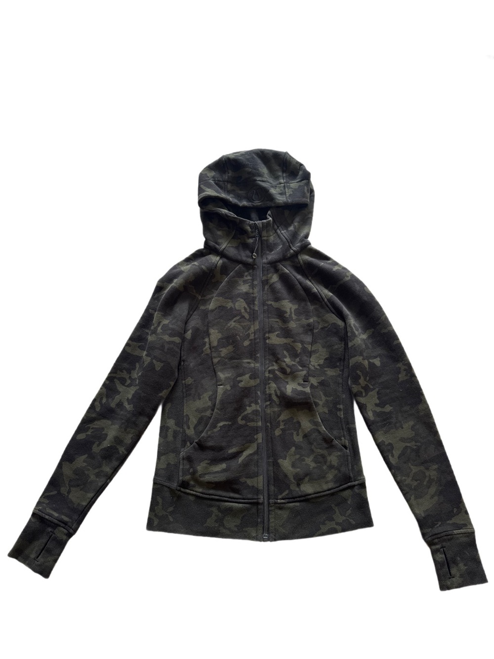 Lululemon Olive Green Camo Full-Zip Scuba Hoodie Size 4